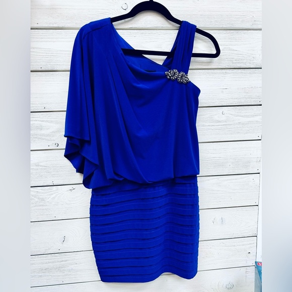 Xscape Purple/Blue Asymmetrical One Shoulder Bodycon Dress - Picture 1 of 8
